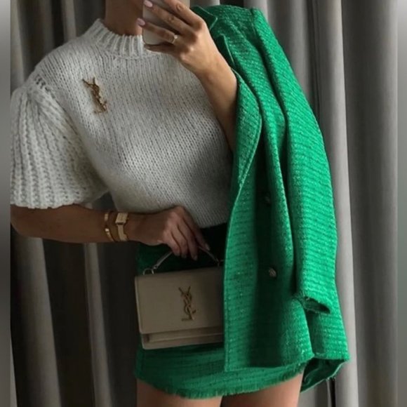 ZARA Textured Green double breasted blazer - Picture 3 of 10